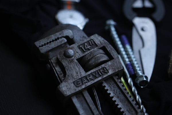 Professional plumbing tools and pipe wrench